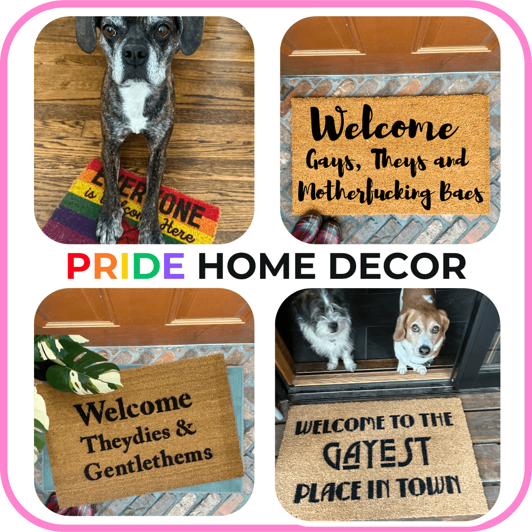PROMOTIONAL GRAPHIC FOR LGBTQ Pride home decor Damn Good Doormats