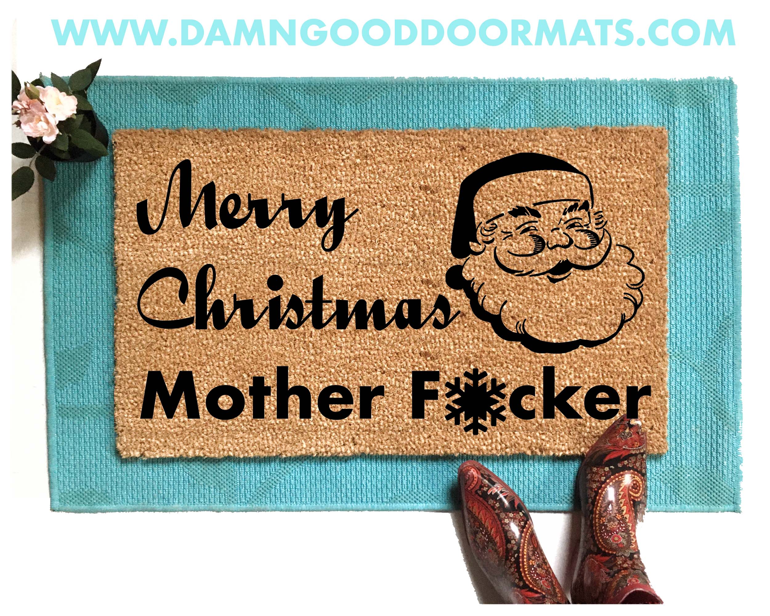 "Merry Christmas Mother Fucker" snowflake doormat, funny Christmas welcome mat