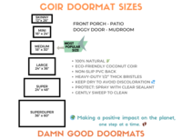 Promotional graphic for coir doormat sizes from Damn Good Doormats