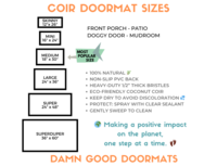 Promotional graphic for coir doormat sizes from Damn Good Doormats