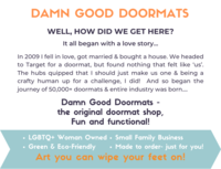 Promotional graphic telling the story of how Damn Good Doormats was the originat