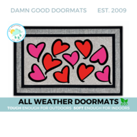 all weather valentines day coir damn good doormat with pink and red hearts all o
