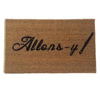 coir outdoor doormat reading allons-y with a sonic from doctor who