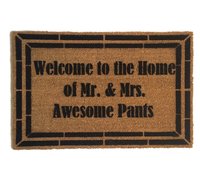 Welcome to the Home of Mr. and Mrs. Awesome Pants™ wedding gift doormat