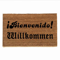 bienvenido willkommen welcome in spanish and german bilingual doormat