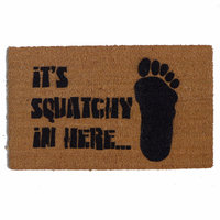 BIGFOOT Sasquatch doormat reading it's squatchy in here with lifesize bigfoot pr