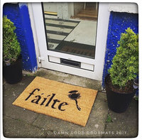 Scottish Fáilte and thistle or Irish Harp doormat