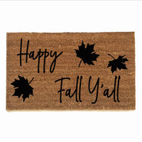 Happy Fall Y'all Falling  autumn leaves coir outdoor Doormat
