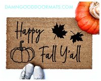 lifestyle Happy Fall Y'all Pumpkin Falling leaves coir outdoor Doormat with shoe