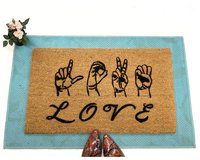 ASL LOVE American Sign Language Deaf culture Welcome damn good doormat