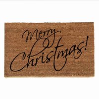 merry christmas in cursive ona. outdoor coir doormat