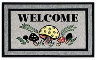 photo of coir outside door mat with vintage 70s groovy mushroom design Welcome