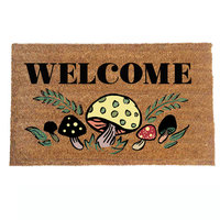 photo of coir outside door mat with vintage 70s groovy mushroom design Welcome