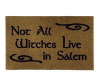 all weather doormat reading "not all witches live in salem in gothic lettering
