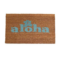 aloha tiki doormat welcome aqua paint on natural coir doormat
