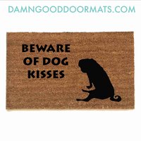 beware of dog kisses doormat with pug silhouette