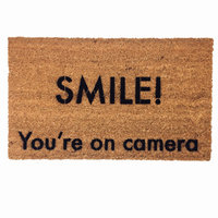 smile! You're on camera, funny security sign doormat