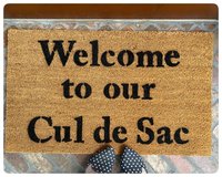 Welcome to our cul de sac suburban home funny family doormat porch decor