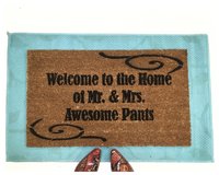 SALE! Welcome to the Home of Mr. and Mrs. Awesome Pants™ wedding gift doormat