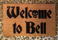 Welcome to Bell doormat gothic home halloween doormat with a pug