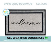 handwritten cursive welcome on an all weather doormat
