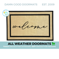 handwritten cursive welcome on an all weather doormat