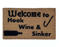 Hook, Line, Sinker fisherman's  doormat witha wine bottle and fishing hook