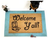 Welcome Y'all cowboy boots funny southern style Prairie