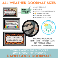all weather welcome mats, non-slip, low-profile recycled rubber back 