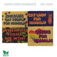 When we fight we win! | Orange camouflage doormat | Vote Blue Harris Walz President 2024