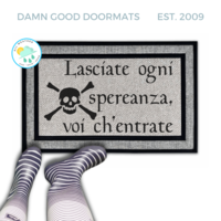 Italian Abandon hope Dante skull and bones doormat