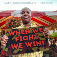 When we fight we win! | Orange camouflage doormat | Vote Blue Harris Walz President 2024
