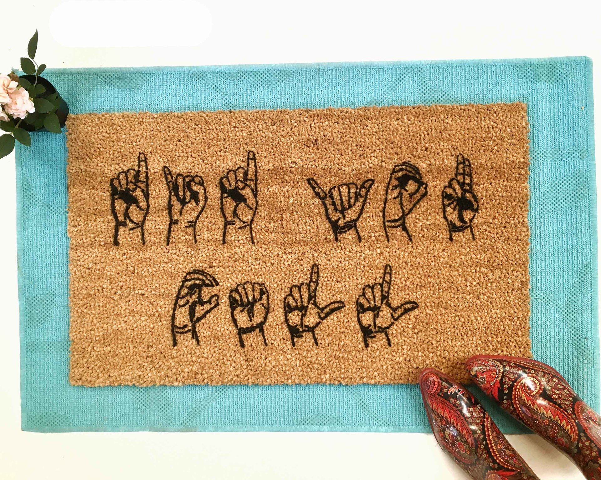 ASL American Sign Language Welcome doormat