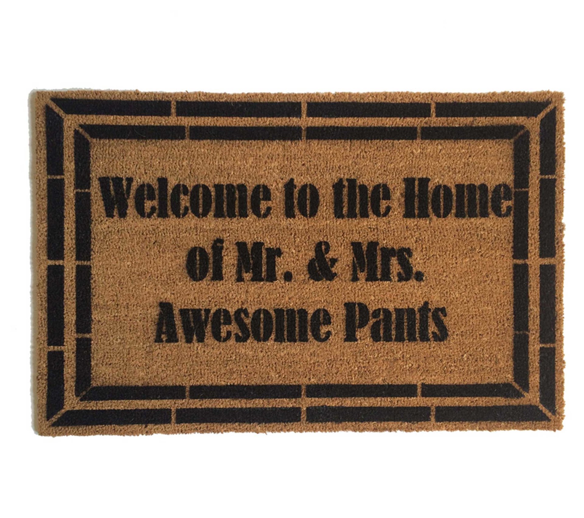 Welcome to the Home of Mr. and Mrs. Awesome Pants™ wedding gift doormat