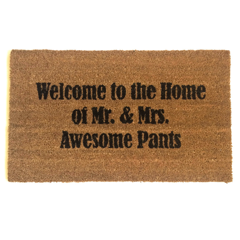 Welcome to the Home of Mr. and Mrs. Awesome Pants™ wedding gift doormat
