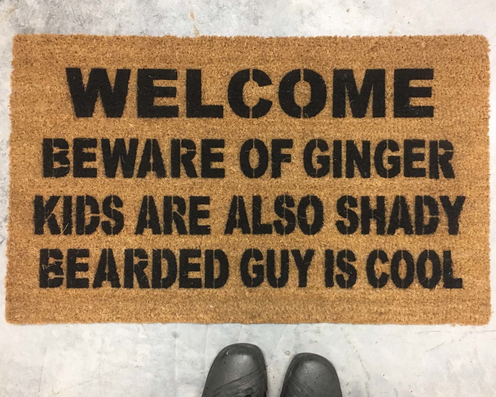 welcome mat beware ginger, bearded guy cool, custom doormat, kids are shady