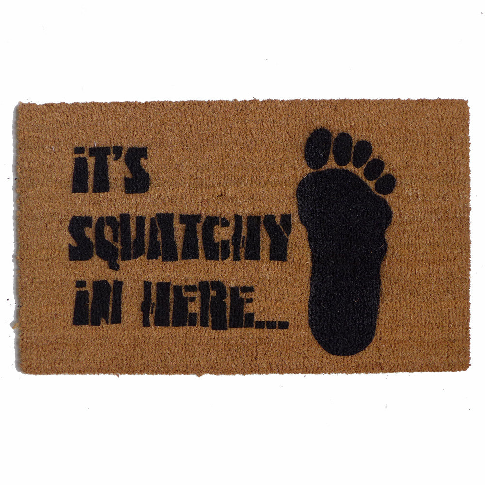 BIGFOOT Sasquatch doormat reading it's squatchy in here with lifesize bigfoot pr