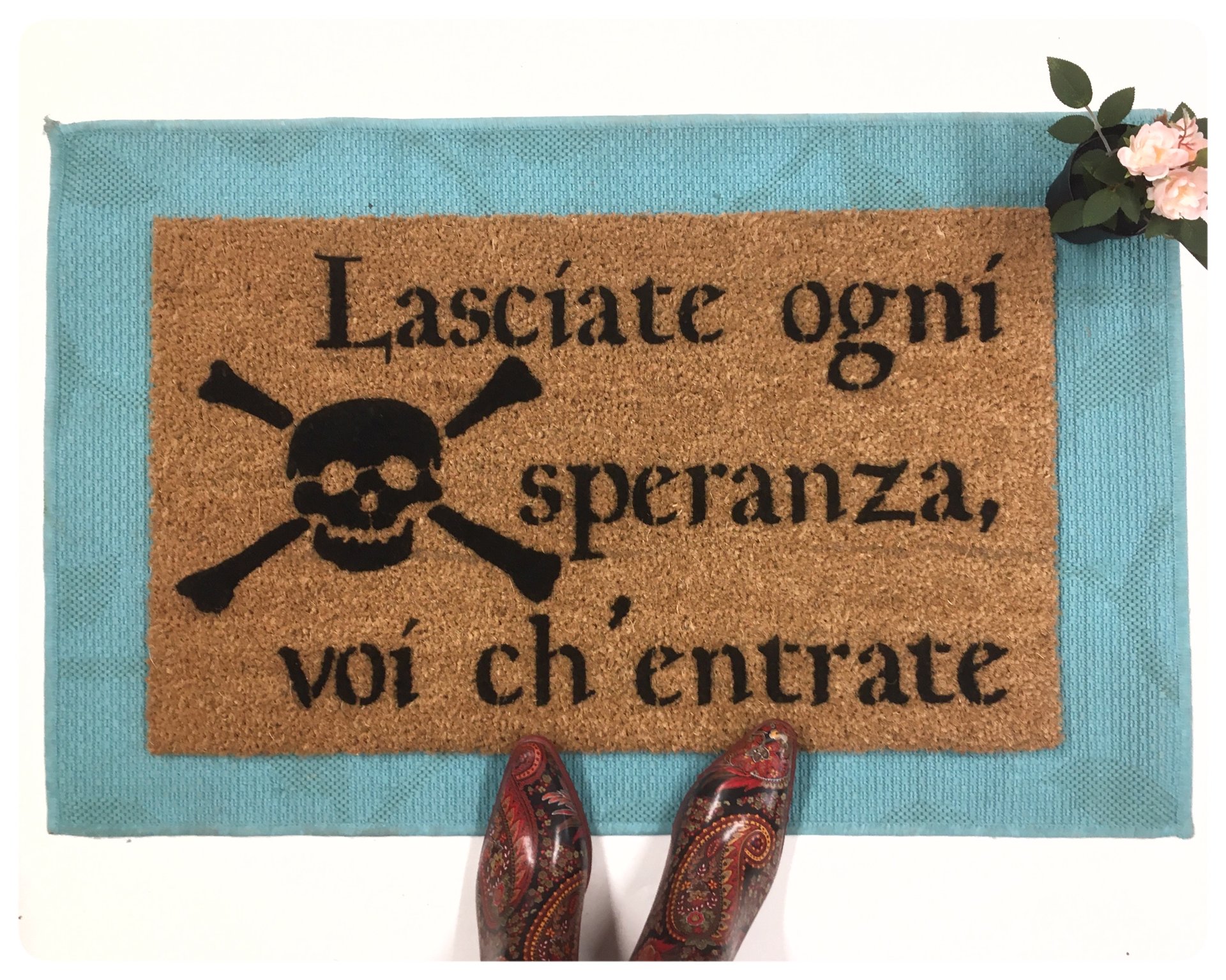 Abandon hope All ye who enter here skull and bones Dante doormat