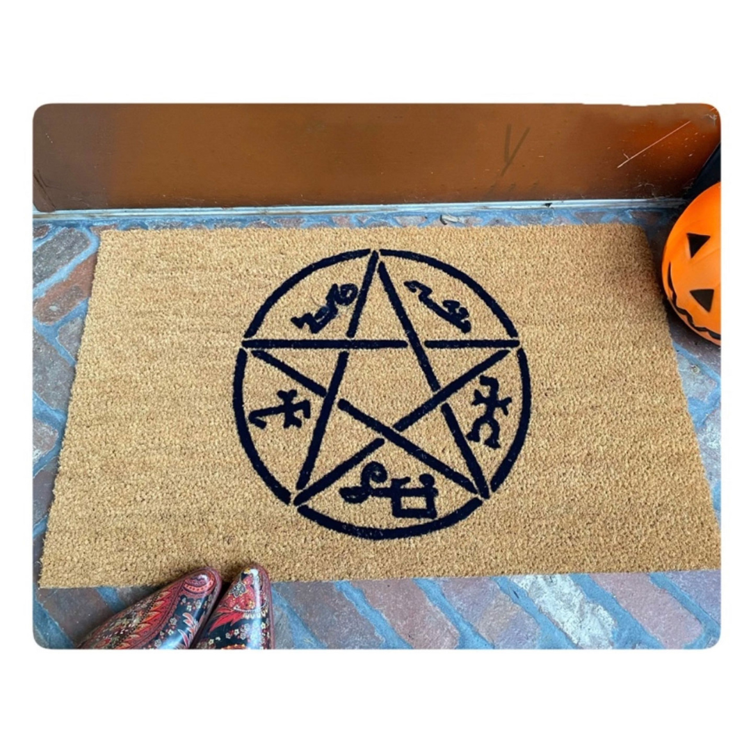 devils trap supernatural gothic home decor halloween damn good  doormat