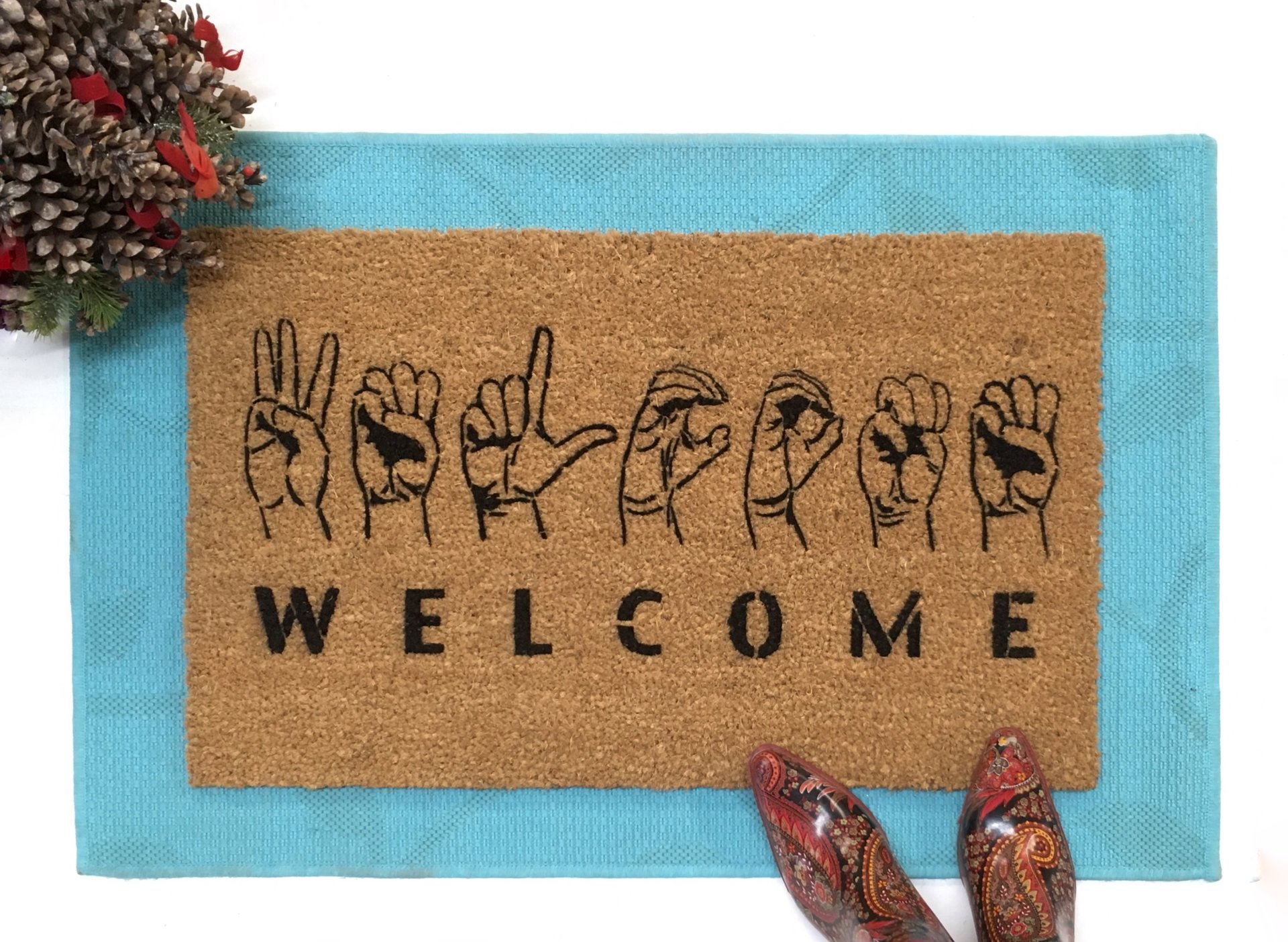 ASL American Sign Language Deaf culture Welcome doormat