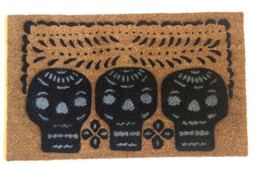 sugar skulls Mexican Day of the Dead doormat. Dia de las Muertos