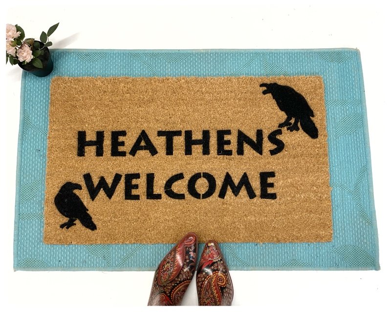Heathens Welcome doormat with Hugin & Munin Ravens Norse mythology Odin