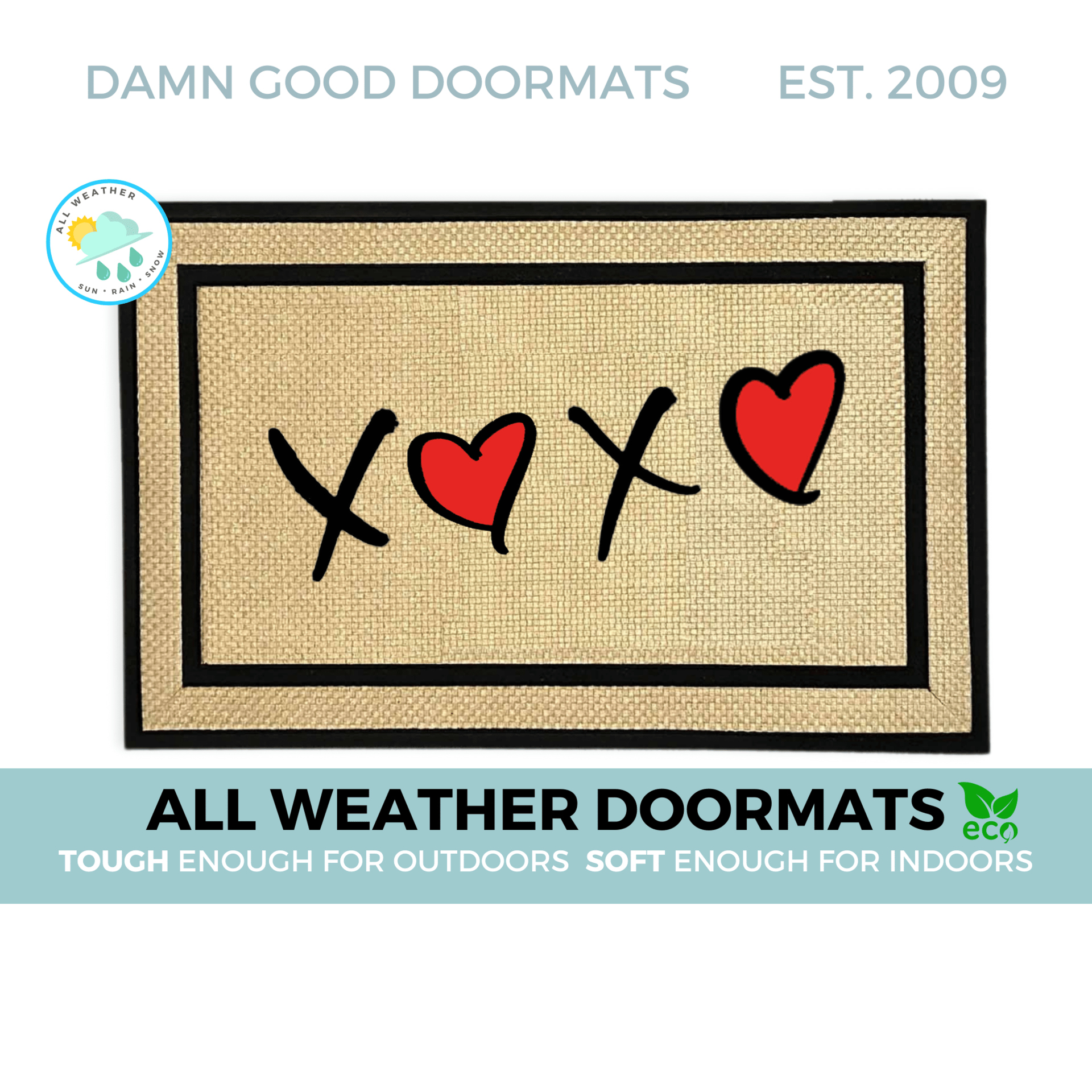 Valentine's Day Hugs and Kisses indoor outdoor all-weather doormat