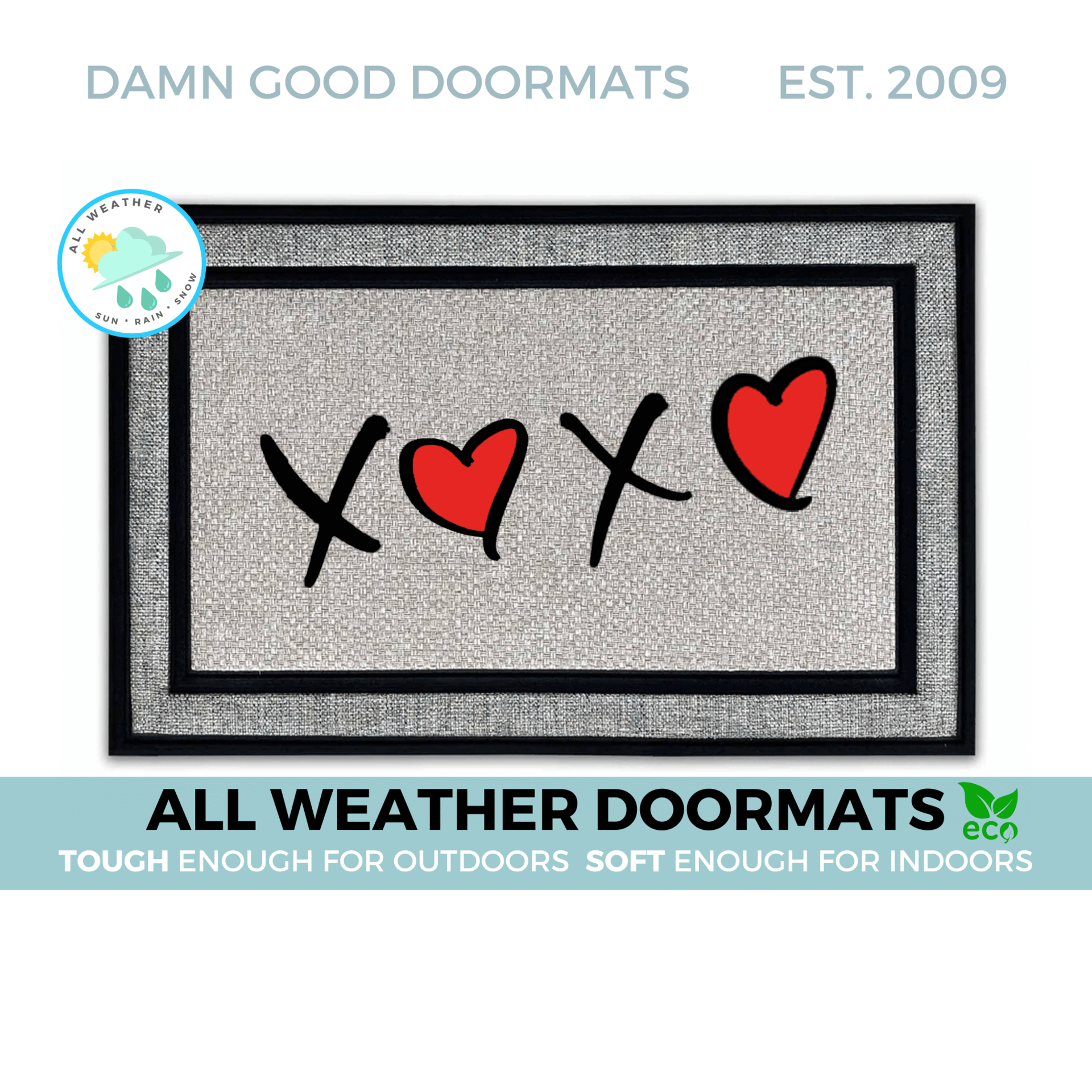Valentine's Day Hugs and Kisses indoor outdoor all-weather doormat