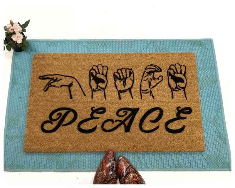 ASL PEACE American Sign Language Deaf culture Welcome damn good doormat