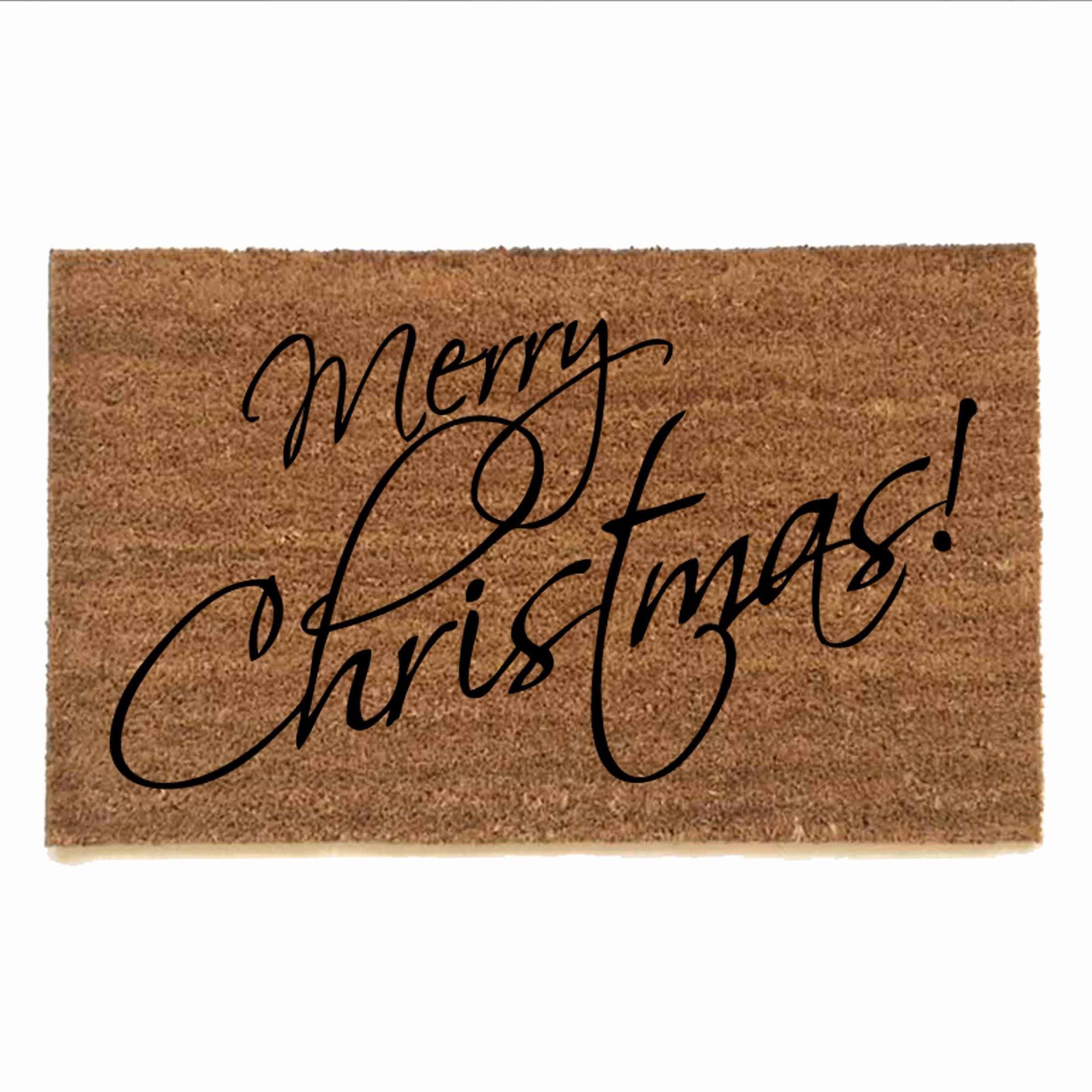 merry christmas in cursive ona. outdoor coir doormat