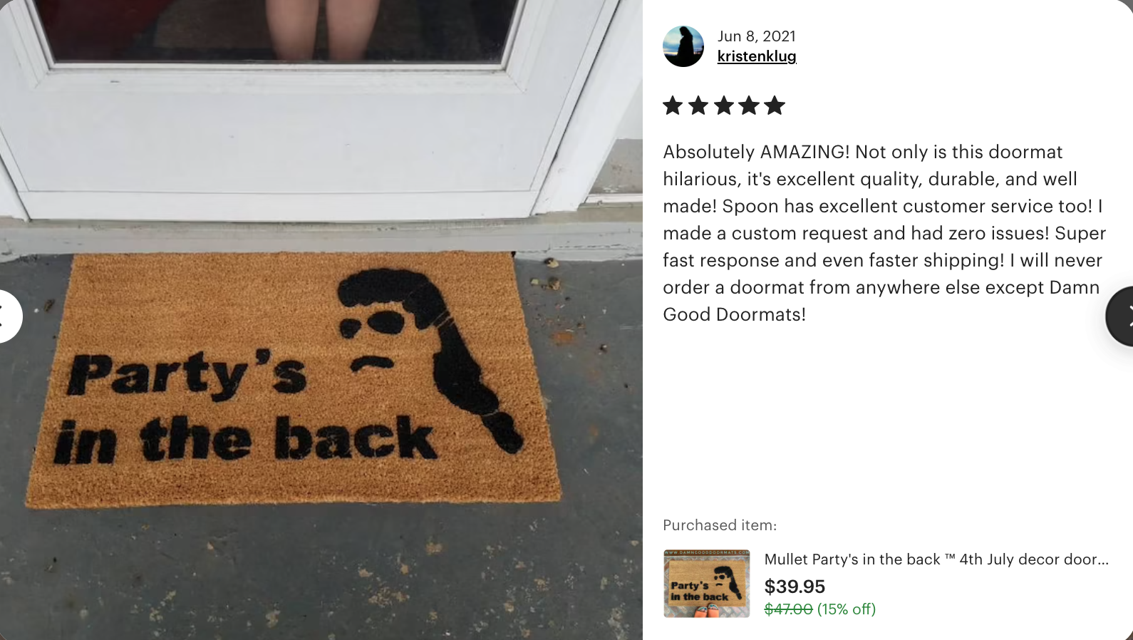 Party's in the back™ redneck MULLET doormat