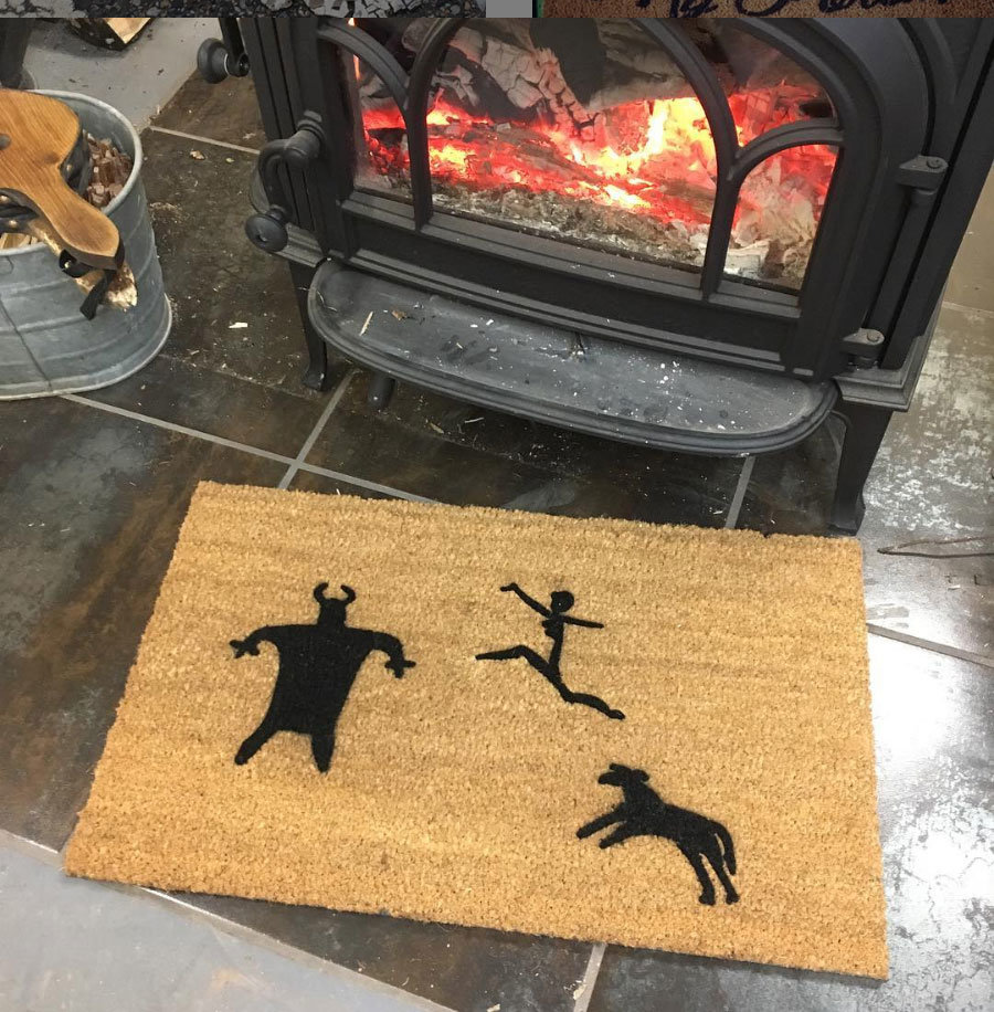 Customizable Prehistoric Cave painting family funny doormat