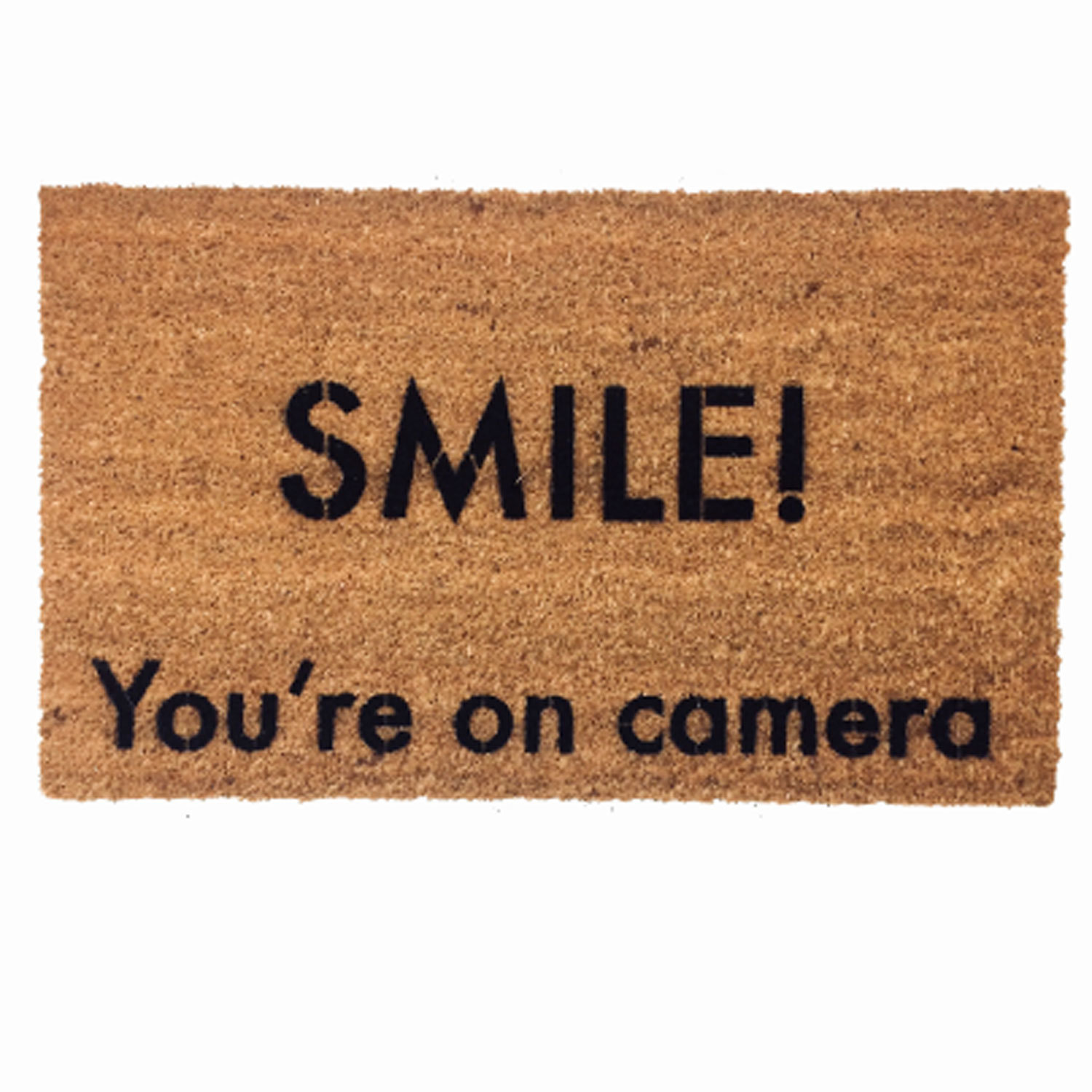smile! You're on camera, funny security sign doormat