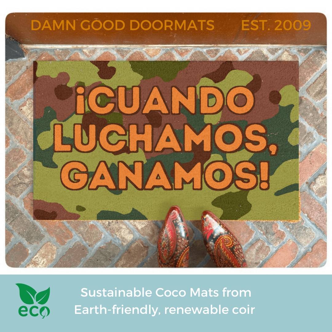 SPANISH When we fight, we win! Harris Walz 2024 camo doormat